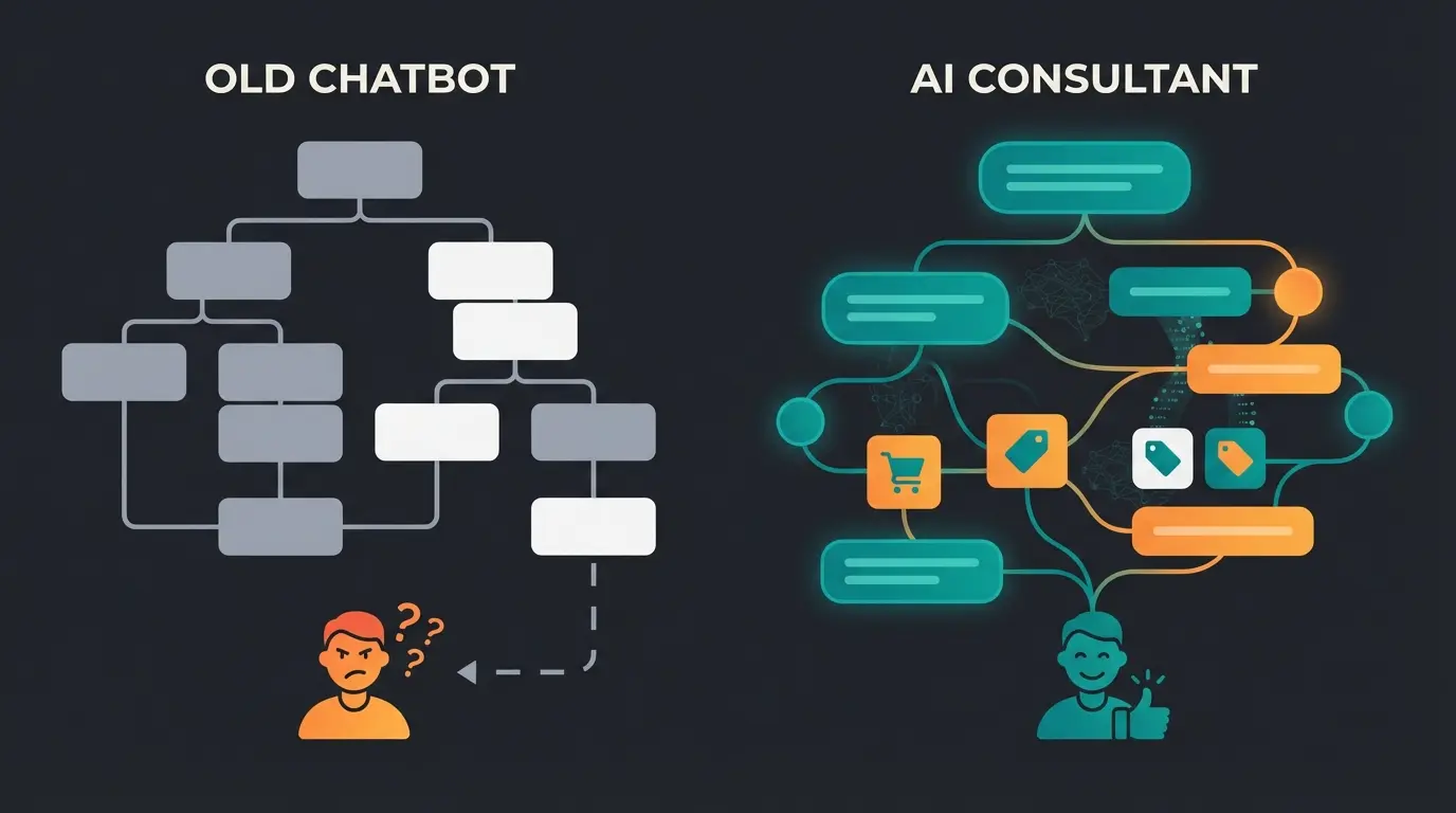 Vergleich zwischen klassischem FAQ-Bot und modernem KI-Verkaufsberater im E-Commerce