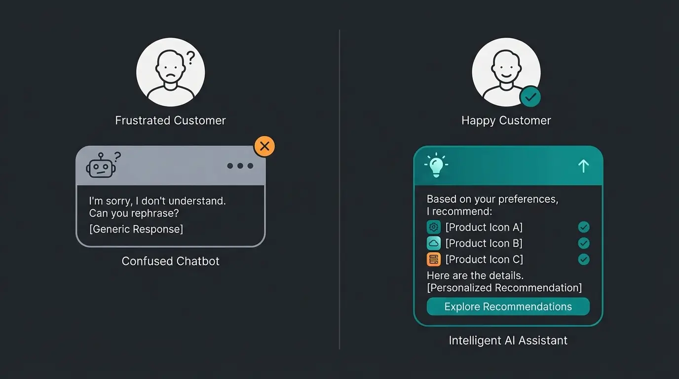 Vergleich zwischen generischem Chatbot und Consultative AI bei der Produktberatung