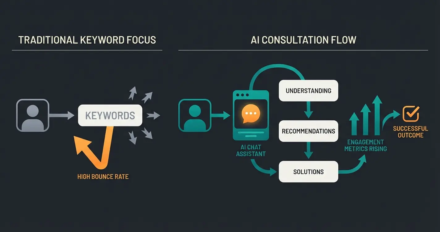 Vergleich klassischer SEO-Ansatz vs. KI-gestützter Beratungsansatz im E-Commerce
