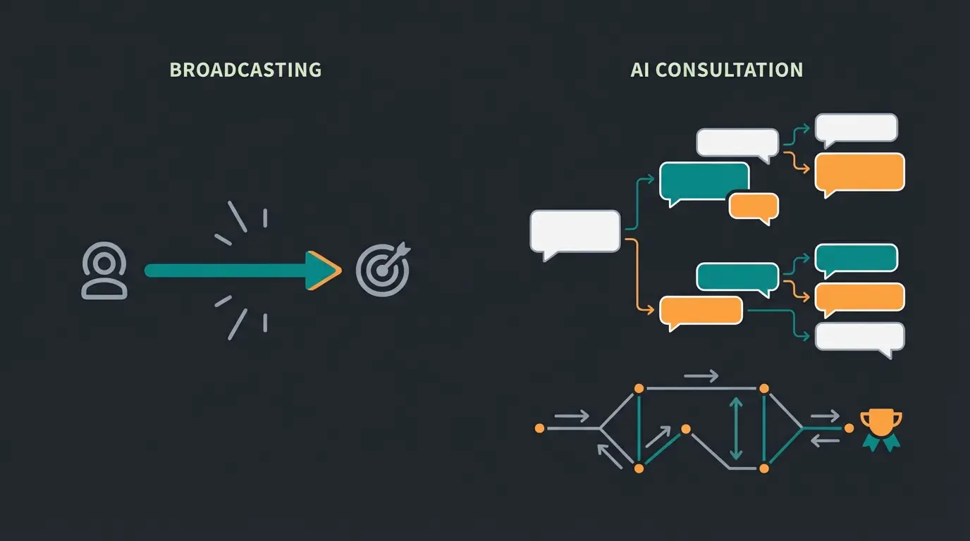 Comparison between traditional broadcasting and AI consultation approaches in WhatsApp marketing