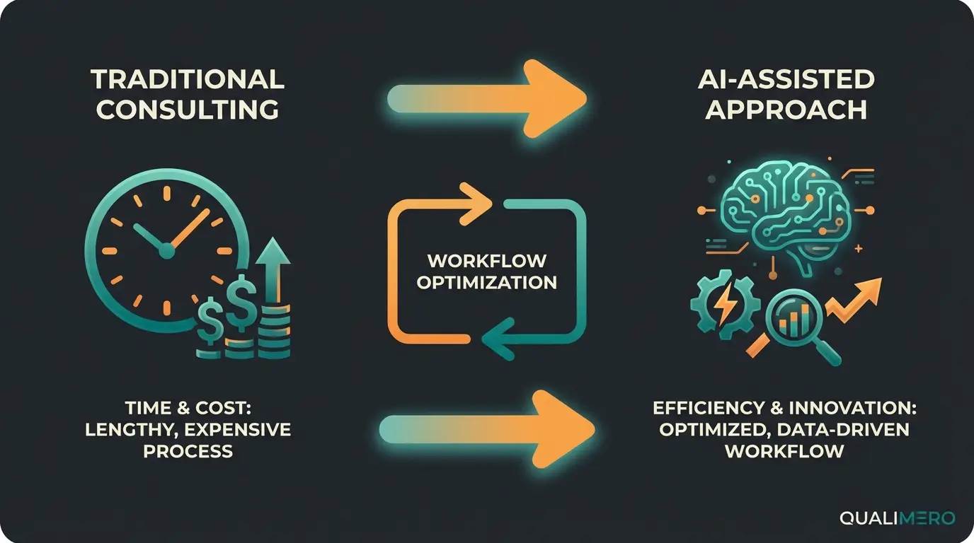 Comparison of traditional consulting workflow versus AI-assisted requirements gathering