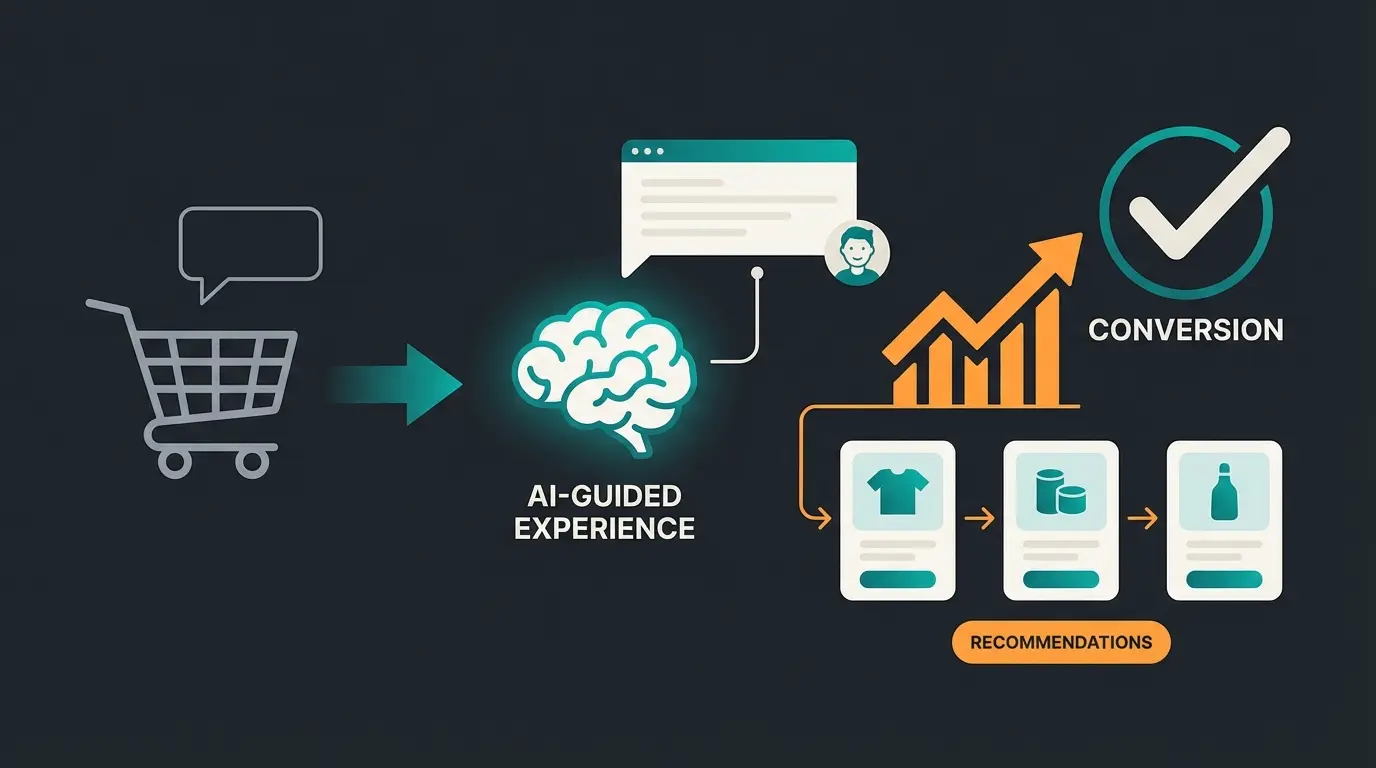 Abstract visualization of AI transforming online shopping experience