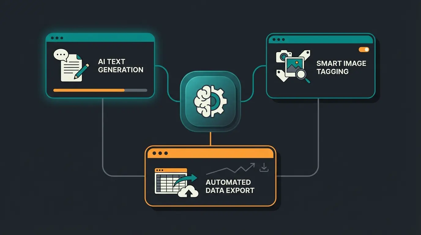 Shopware AI Copilot Features Übersicht mit Content-Generierung und Datenmanagement