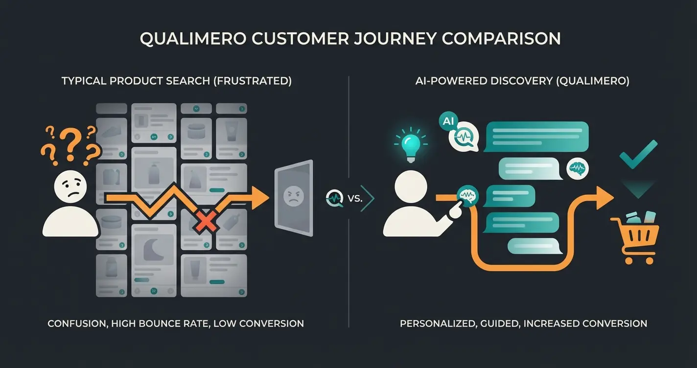 B2B customer journey comparison between standard catalog experience and AI-enhanced consultation