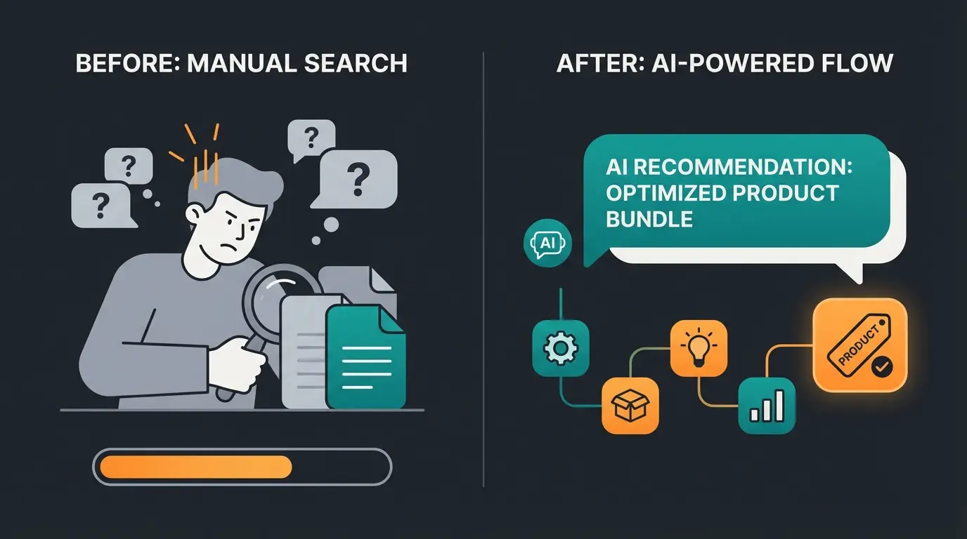Comparison of traditional inventory lookup versus AI-powered product consultation