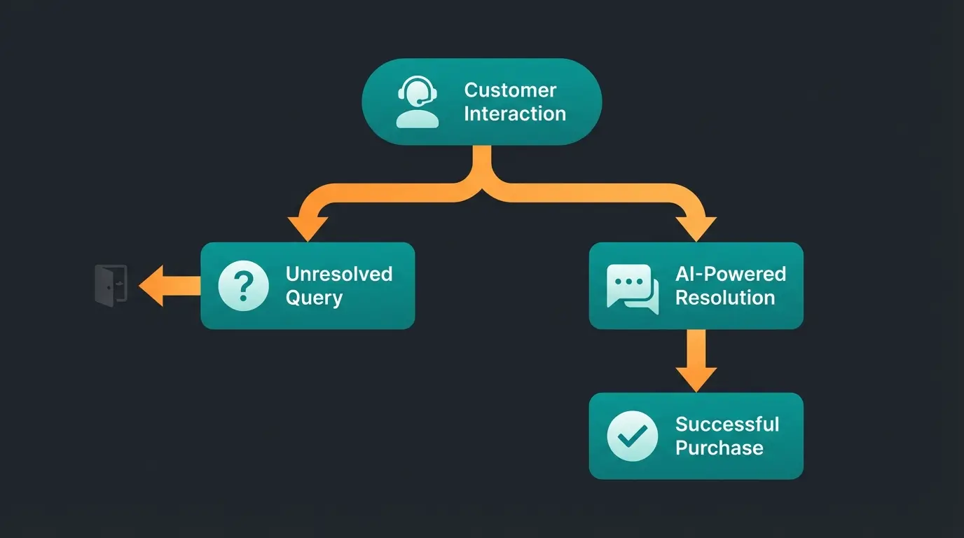 Flowchart showing customer decision journey with AI intervention versus traditional abandonment path