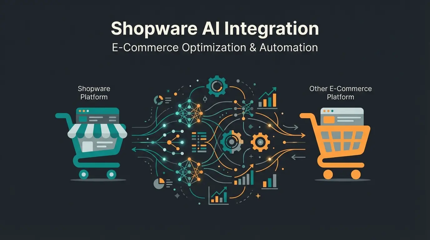 Magento vs WooCommerce comparison showing two e-commerce platforms side by side with AI integration elements