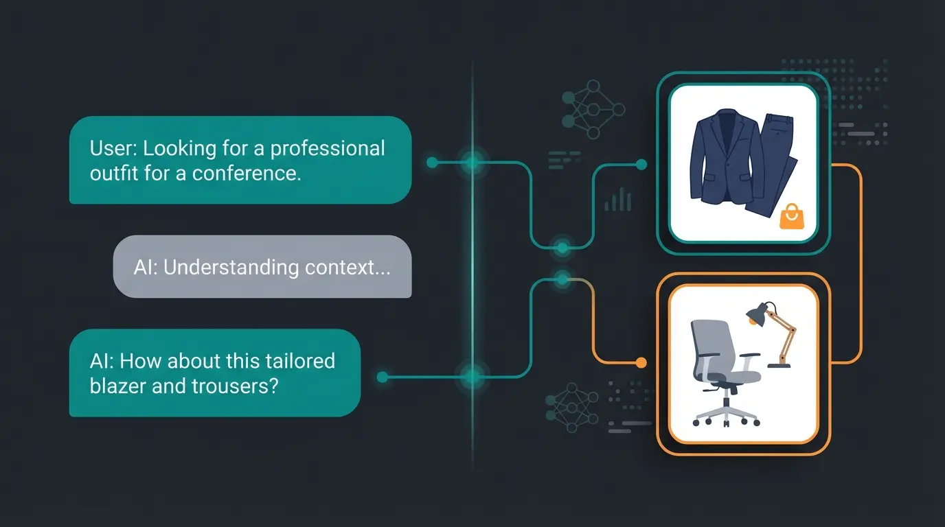 Visualisierung eines KI-Shopping-Assistenten der kontextbasierte Produktempfehlungen gibt