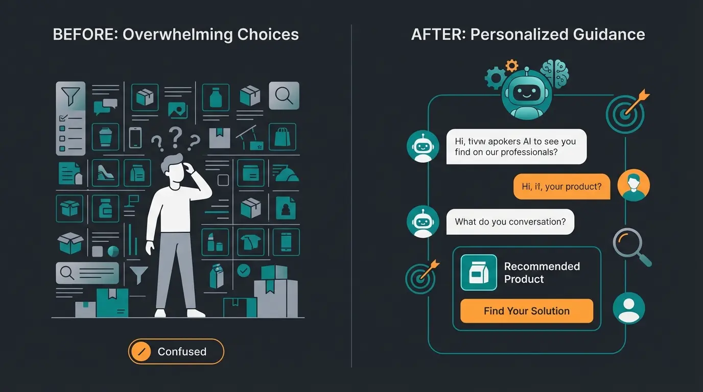 Comparison of traditional product search versus AI-guided consultation flow