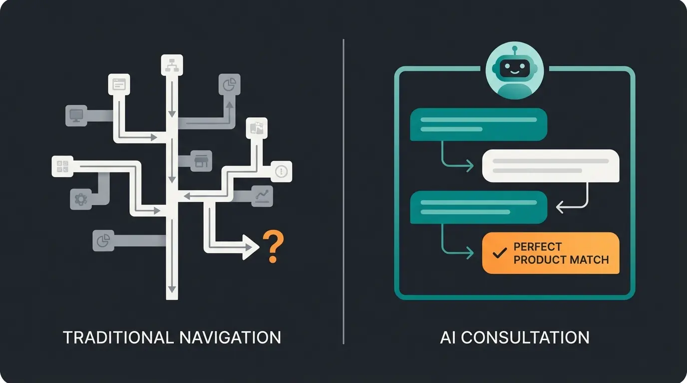 Comparison between static category navigation and AI-powered guided selling