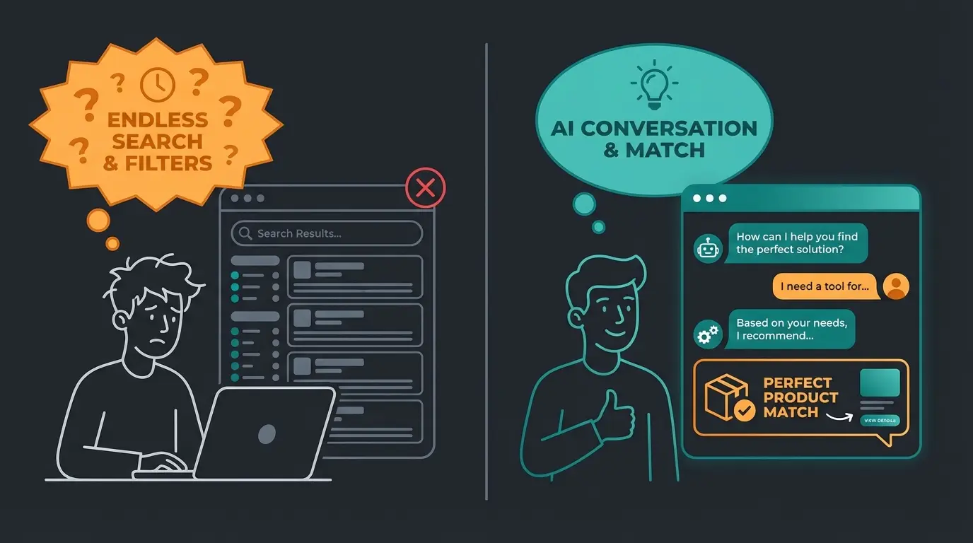 Comparison of traditional search vs AI consultation experience