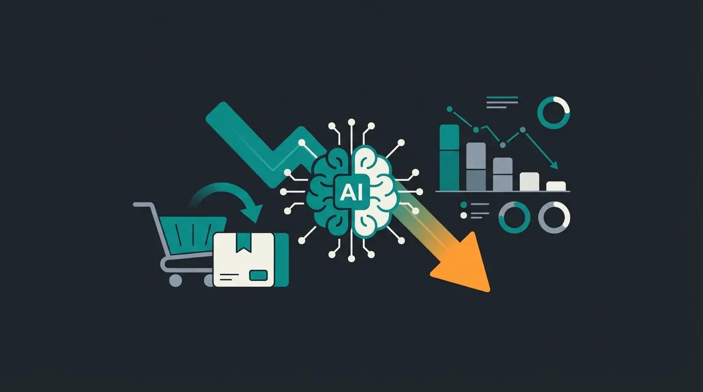 AI consultation reducing returns visualization with downward trending graph