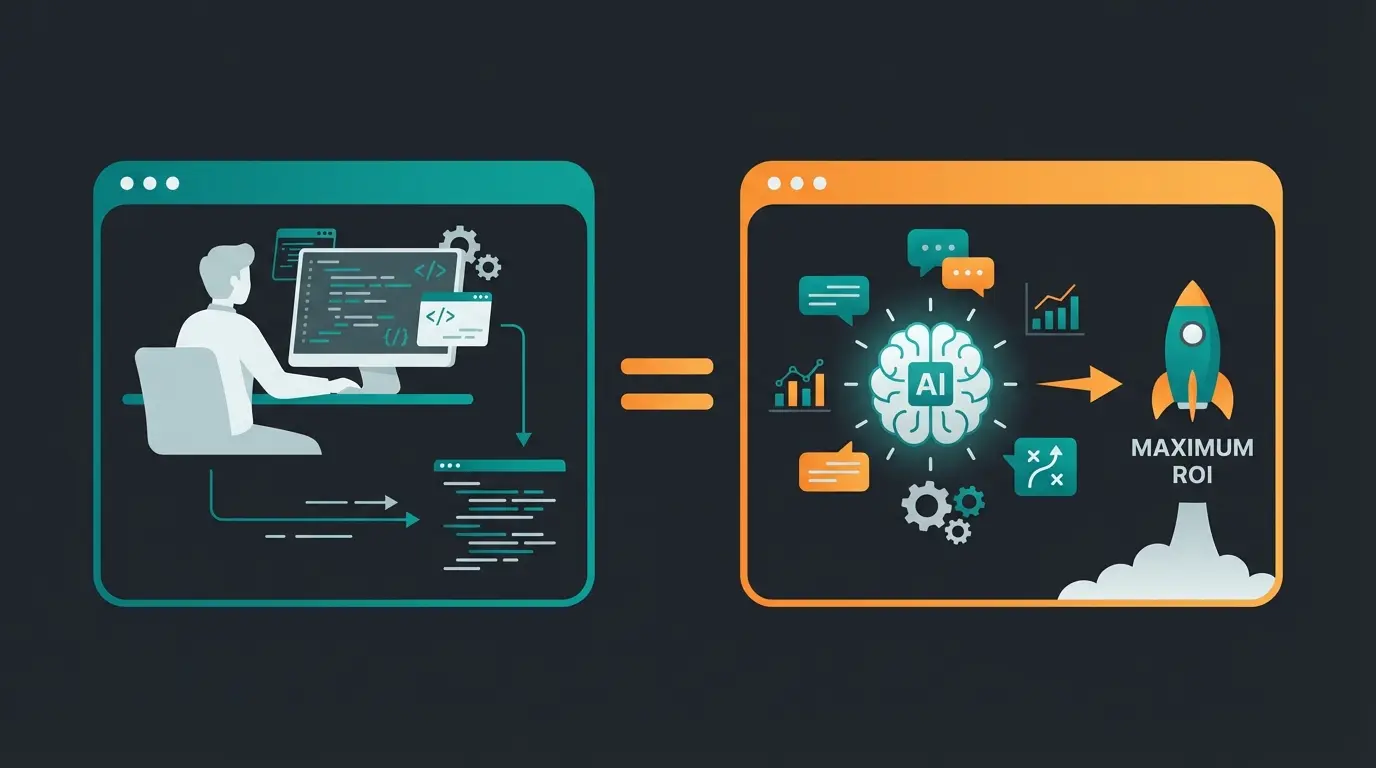 Hybrid team model showing human developer handling code while AI handles consulting tasks