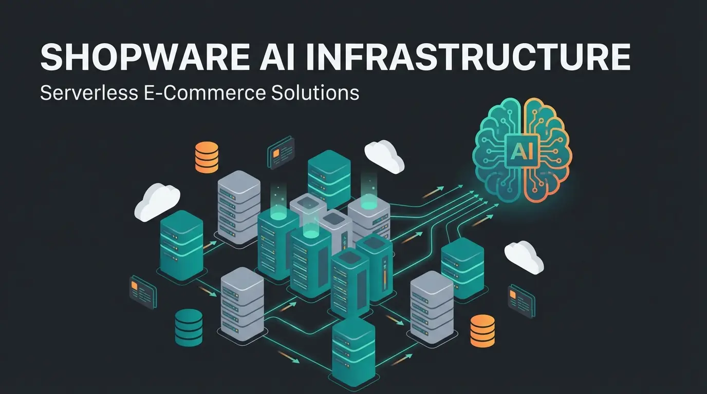 Magento 2 hosting infrastructure diagram showing AI-ready server components with teal and orange accents
