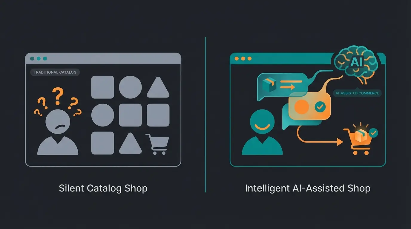 Vergleich zwischen stummem Onlineshop und KI-beratungsgestütztem E-Commerce