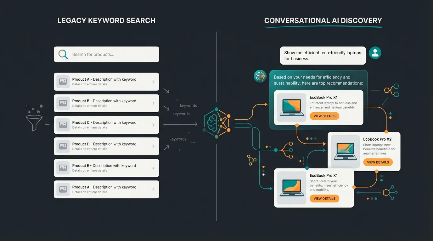 Vergleich zwischen klassischer Keyword-Suche und semantischer KI-Suche