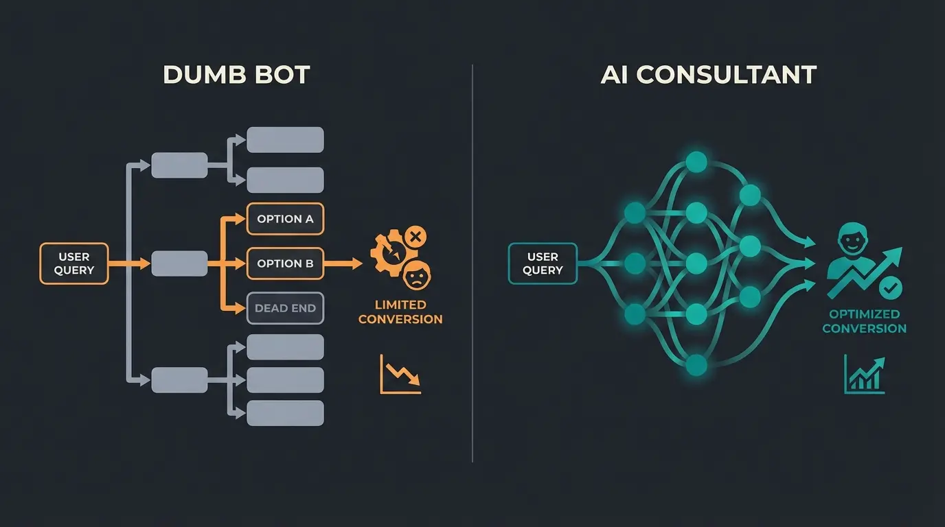 Comparison between standard rule-based bots and AI product consultants