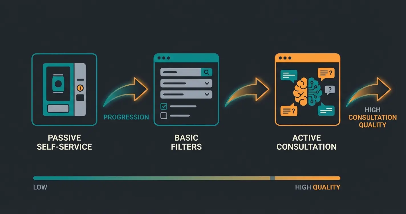 Visualisierung des Beratungsspektrums von passivem Self-Service zu aktivem Guided Selling