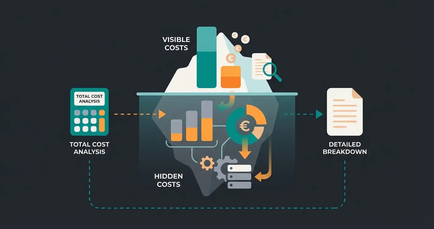Infografik zu den versteckten Kosten bei ERP-Systemen und Total Cost of Ownership