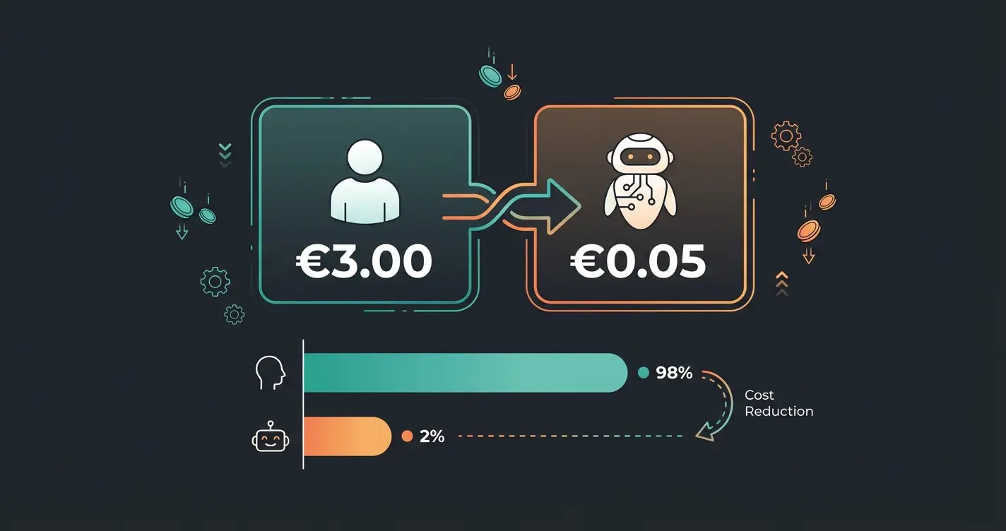Comparison chart showing human agent costs versus AI consultant costs per customer interaction