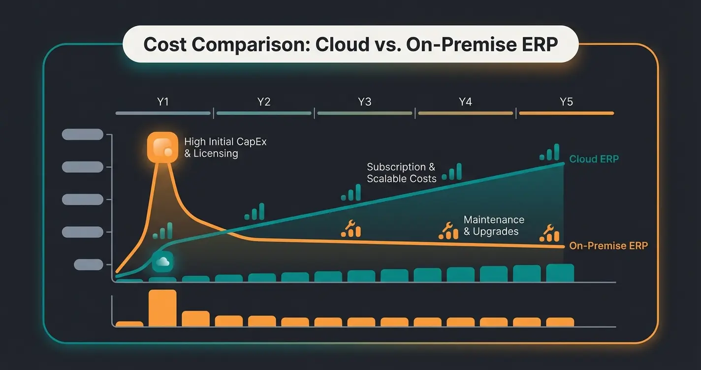 Kostenvergleich Cloud ERP vs On-Premise ERP über 5 Jahre