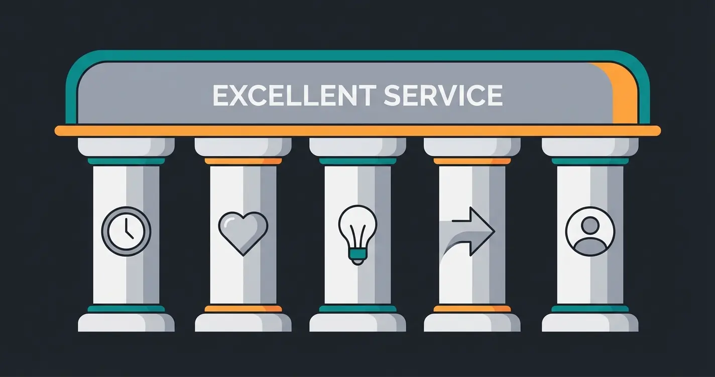 Visual representation of the five pillars of excellent customer service forming a strong foundation