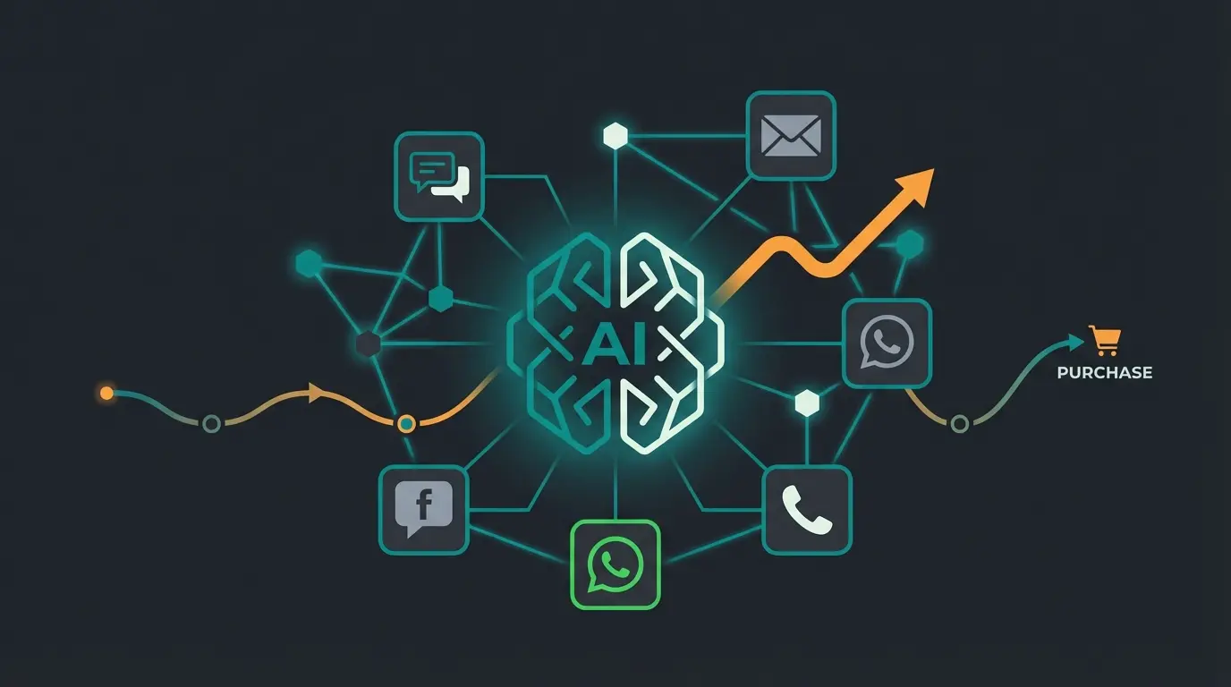 Future of ticket systems showing AI-powered consultation hub with multiple integrated channels