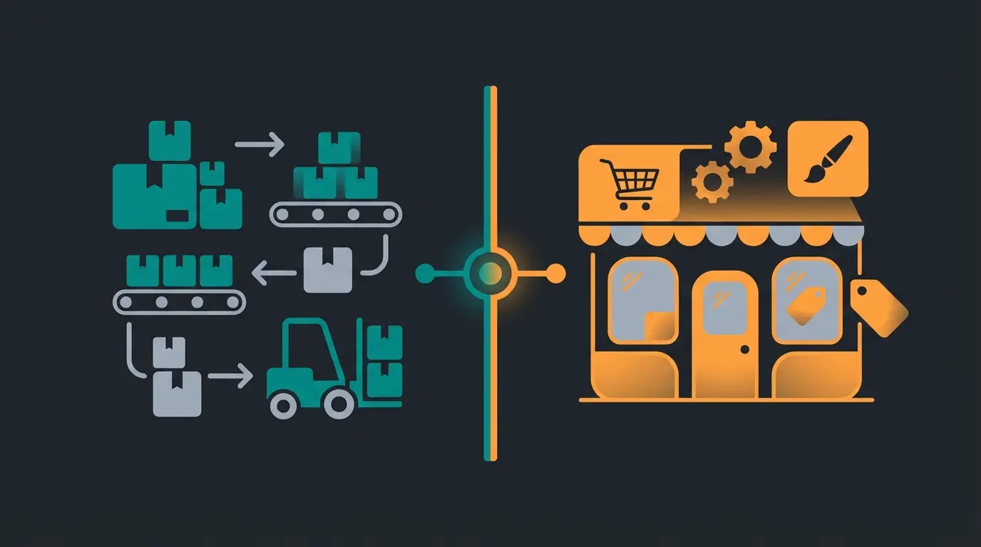 Visual comparison of JTL warehouse management focus versus Shopware brand building approach