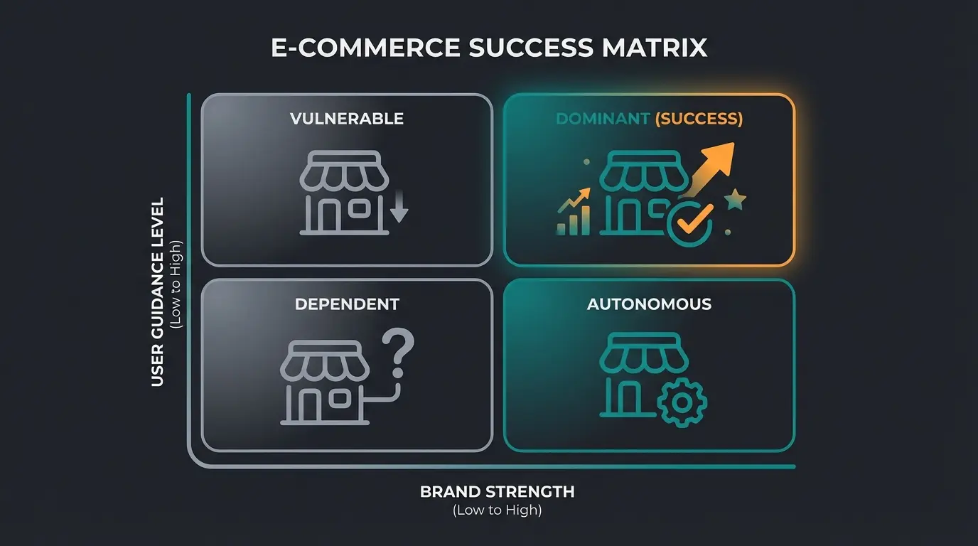 Success Matrix Infografik: Shopify Shops nach Markenstrke und User Guidance Levels