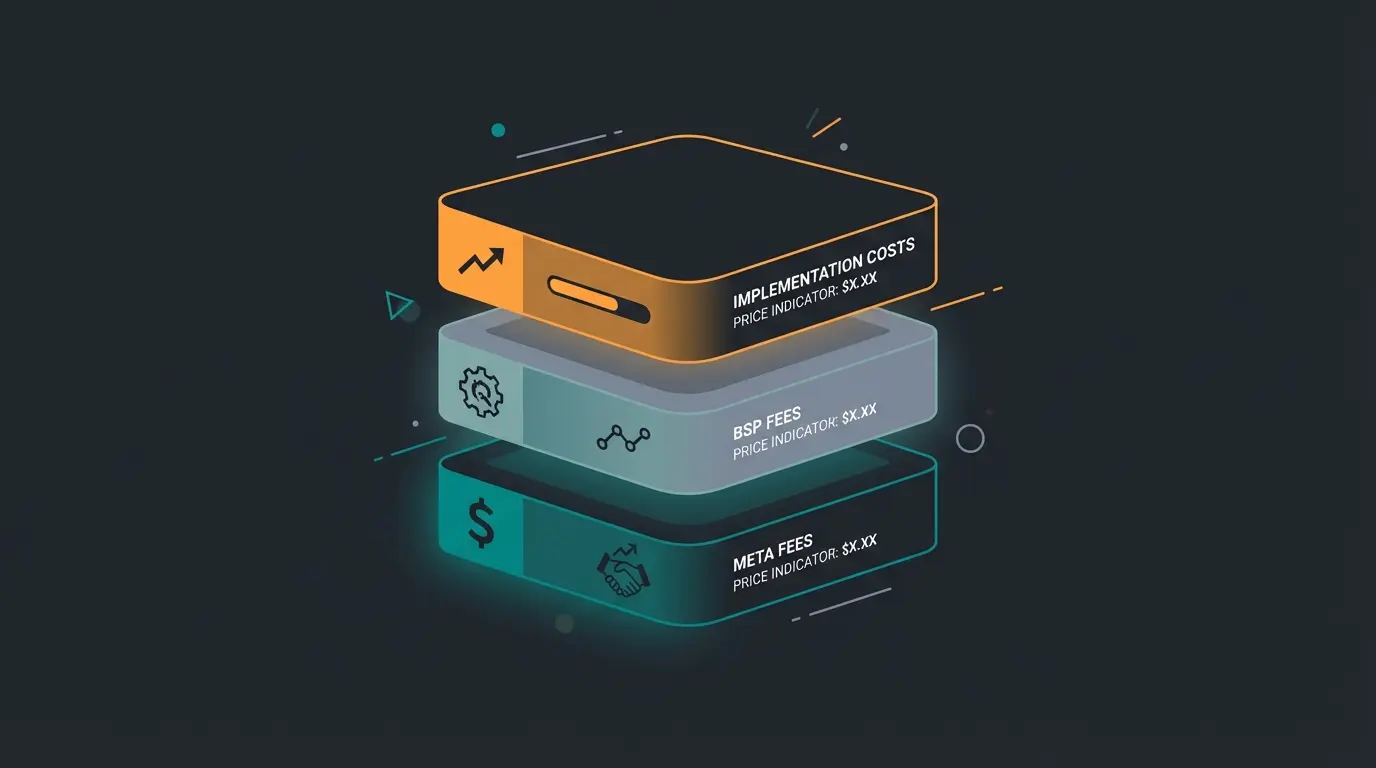 WhatsApp API Cost Stack visualization showing three layers of pricing