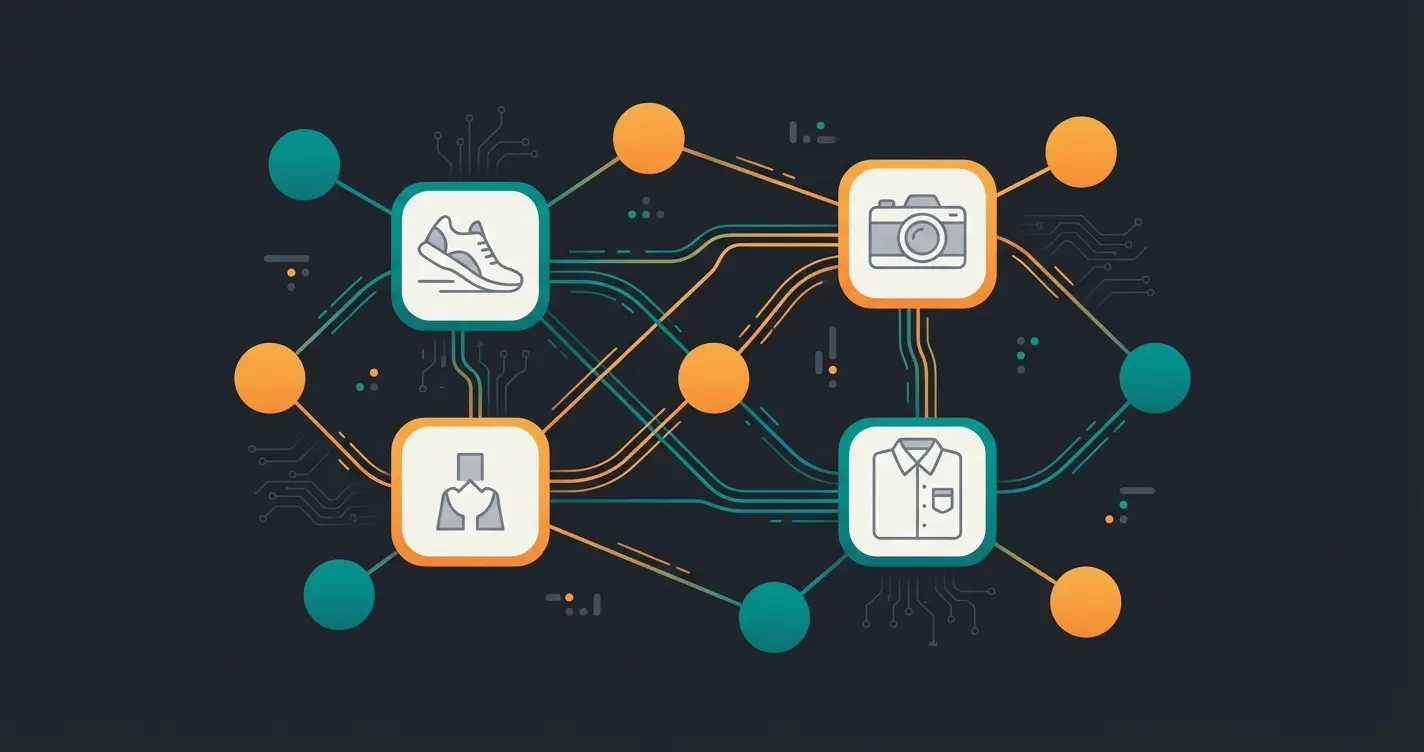 Abstrakte Darstellung von Datenverbindungen zwischen Produkten