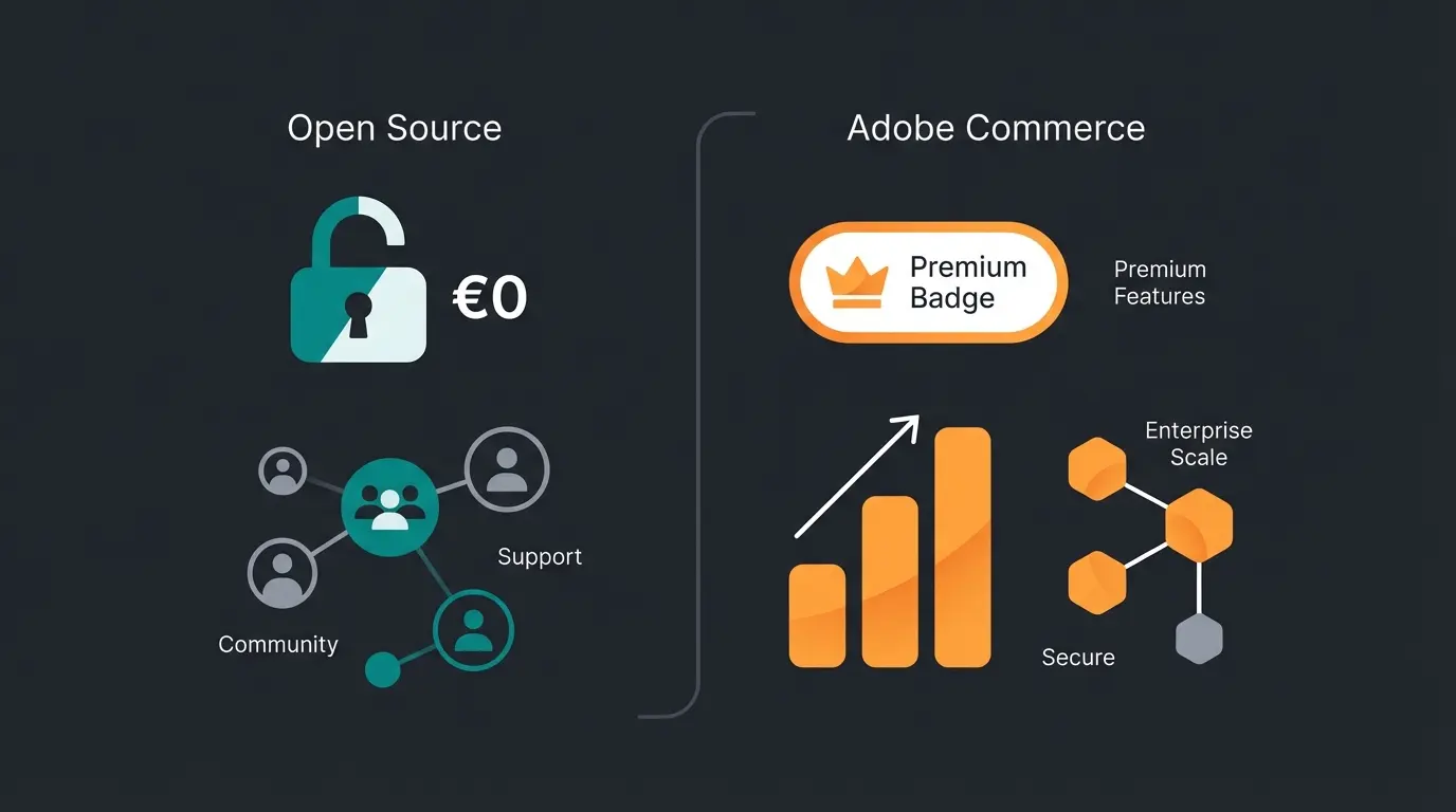 Adobe Commerce vs Magento Open Source license comparison diagram