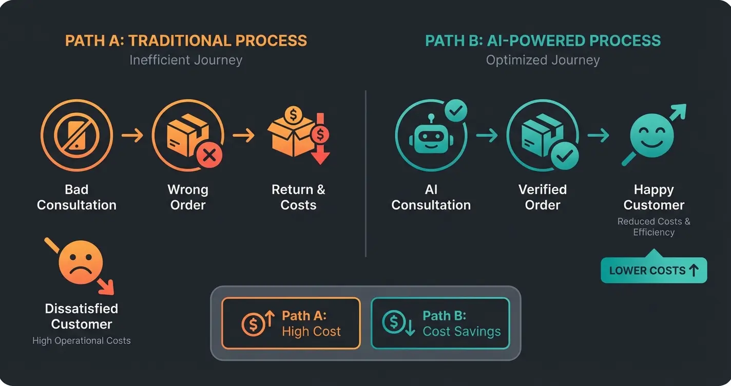 The hidden cost of bad orders infographic showing two paths