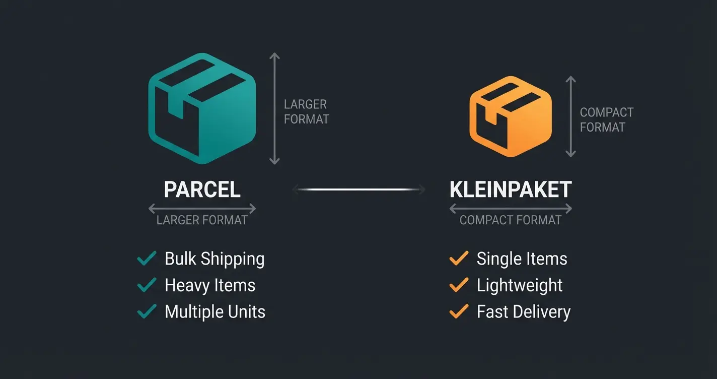 Comparison visualization of DHL Parcel versus DHL Kleinpaket shipping options