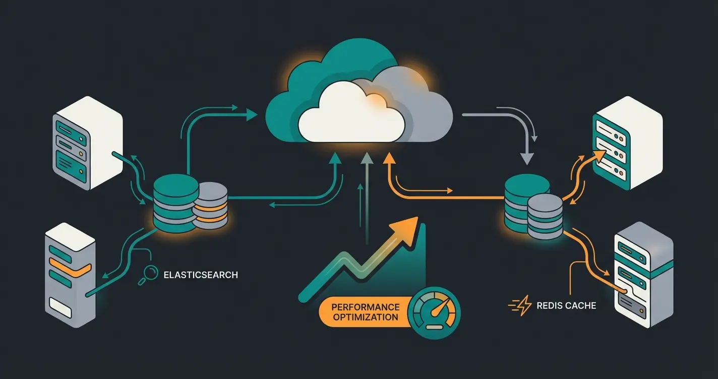 Server infrastructure diagram showing Elasticsearch and Redis integration with Shopware 6