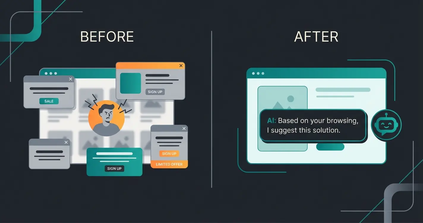 Vergleich von störenden Pop-ups versus hilfreicher KI-Beratung im E-Commerce
