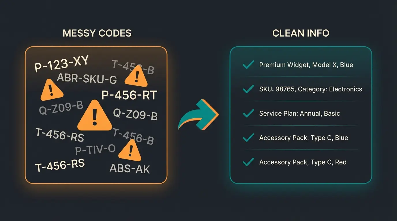 Side-by-side comparison of dirty ERP data versus clean AI-ready data