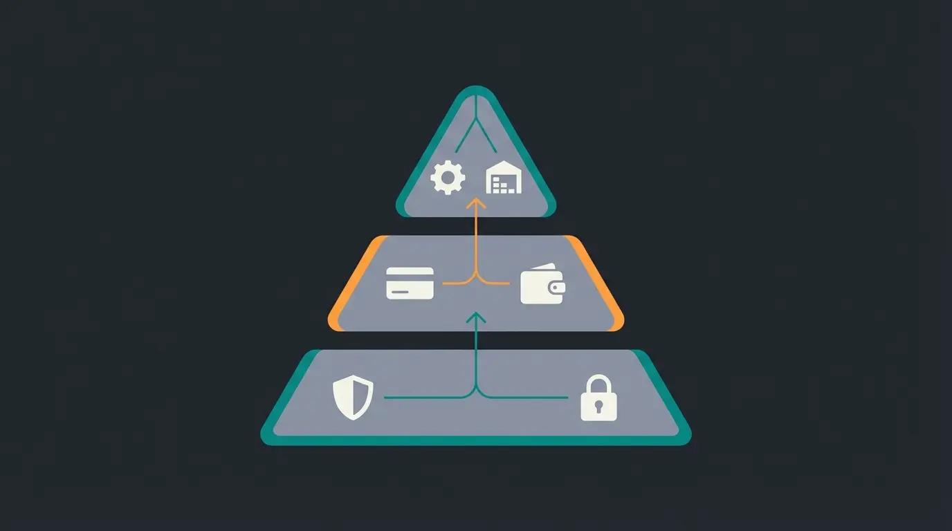 Shopware plugin foundation pyramid showing legal, payment, and operations layers