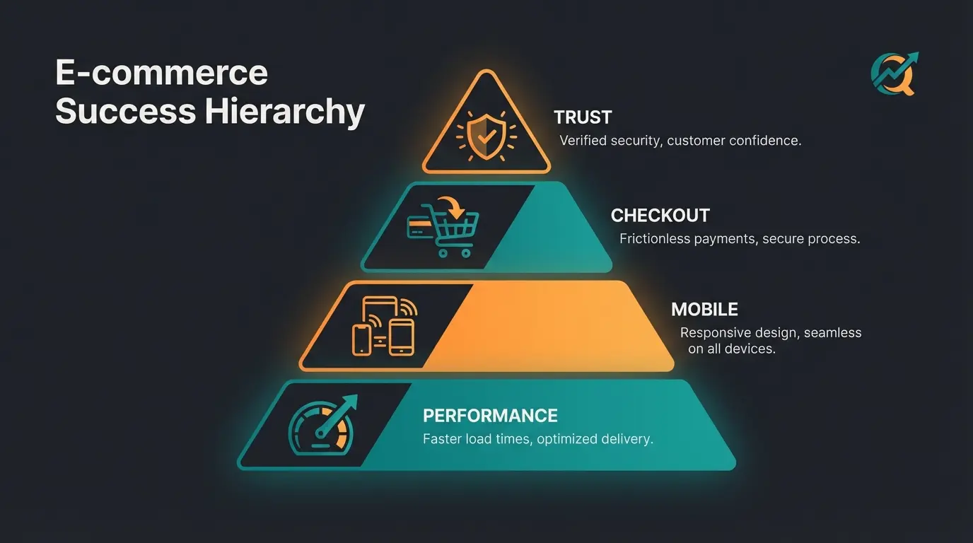 Technical optimization pyramid showing foundational elements for Shopware conversion