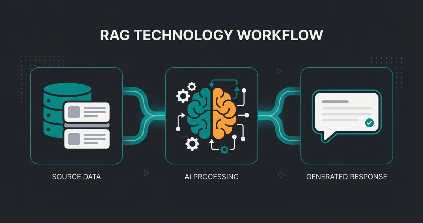 RAG technology workflow diagram showing retrieval, augmentation, and generation steps