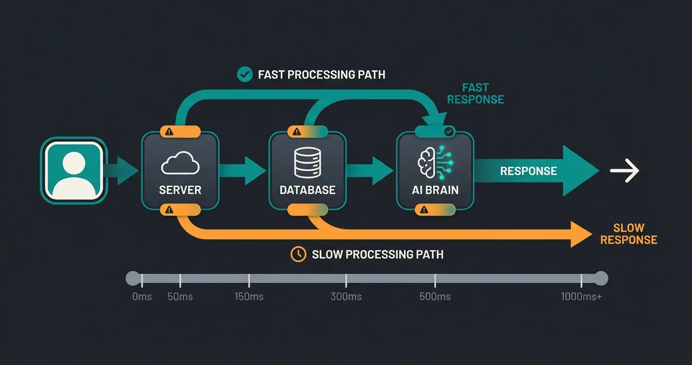 KI Latenz Wasserfall Diagramm zeigt Verzögerungen bei Server-Anfragen