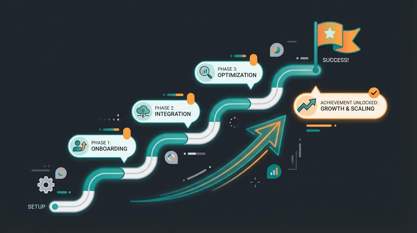 WhatsApp shop success roadmap showing progression from basic setup to AI-powered sales