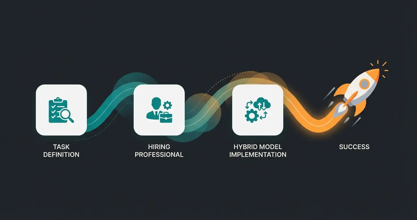 Success roadmap showing three steps from task definition to hybrid model implementation