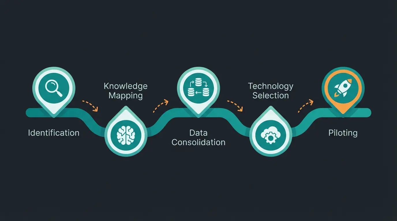 Implementation roadmap for intelligent process digitization showing five sequential steps