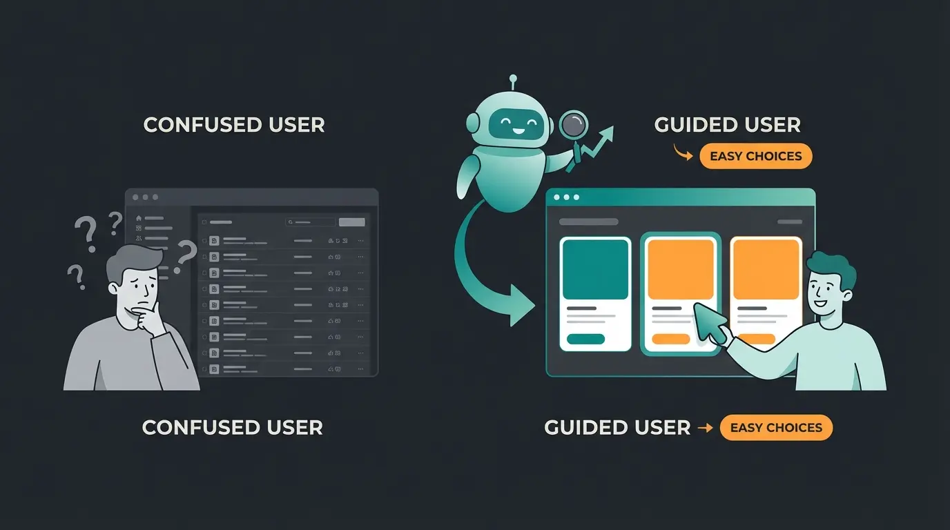 Illustration eines Kunden der im Online-Shop von einer KI beraten wird