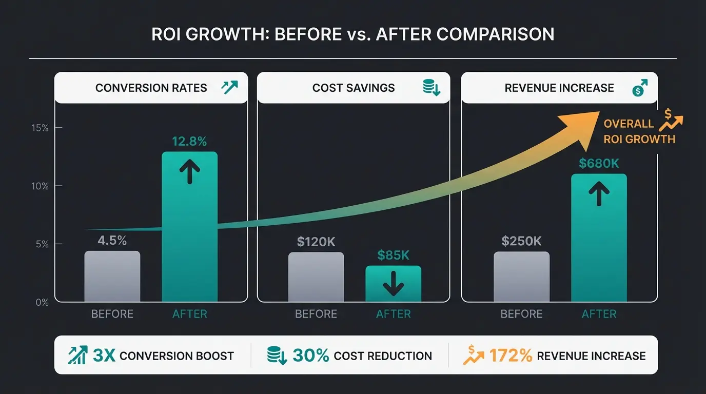 ROI comparison chart for AI chatbot implementation in e-commerce