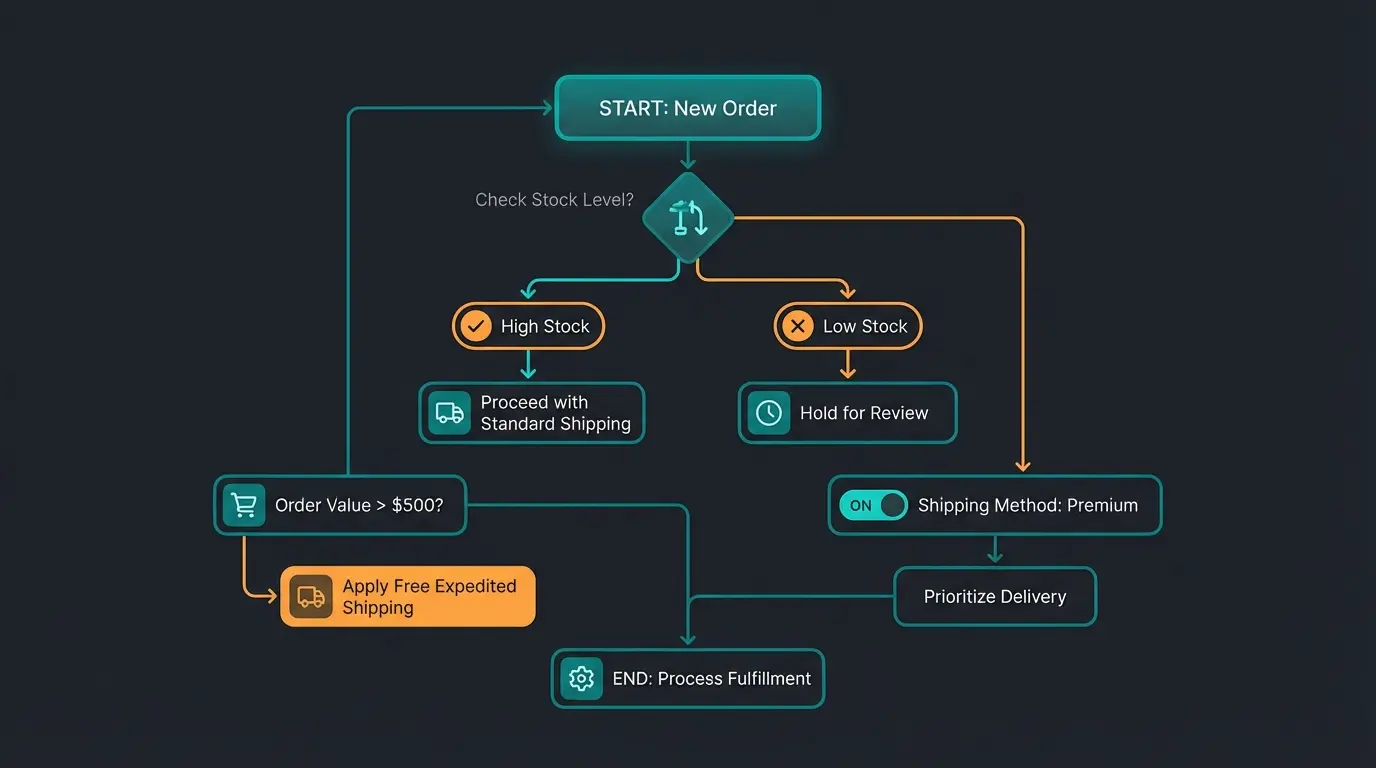 Shopware Rule Builder configuration for dynamic UPS shipping display based on cart value and stock