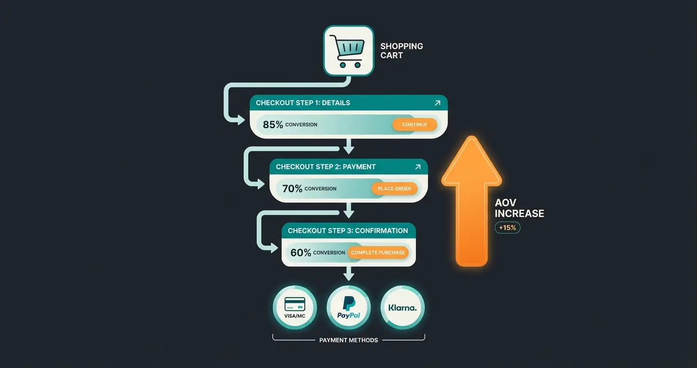 WooCommerce checkout optimization funnel showing conversion improvements