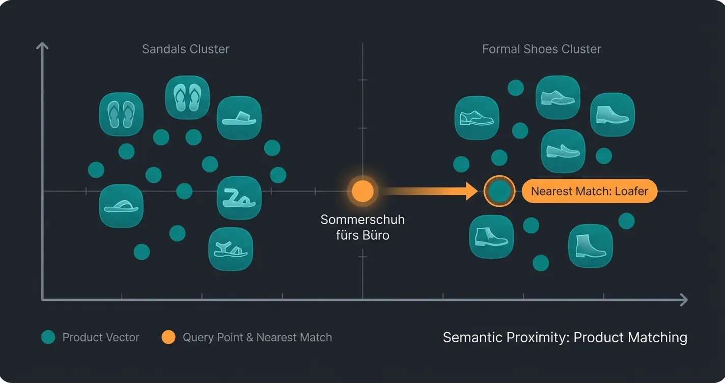 Visualisierung des Produkt-Vektorraums mit Sommerschuhen fürs Büro