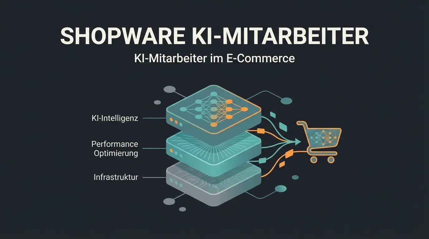 Shopware Managed Hosting Architektur mit KI-Layer für intelligente Verkaufsberatung
